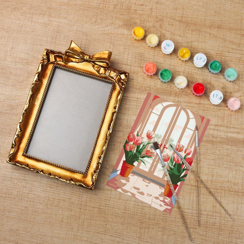 Sunlit Tulip Window Mini Framed Paint by Numbers