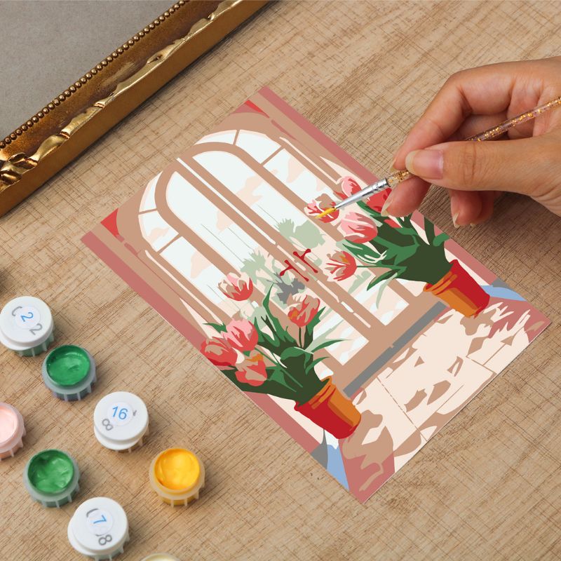 Sunlit Tulip Window Mini Framed Paint by Numbers