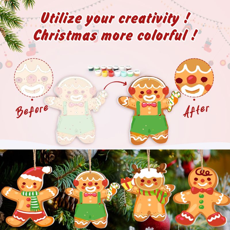 Festive Gingerbread Friends Ornaments Paint by Numbers