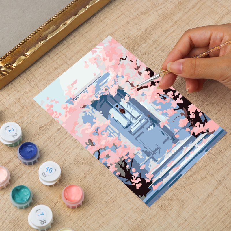Cherry Blossom Doorway Mini Framed Paint by Numbers