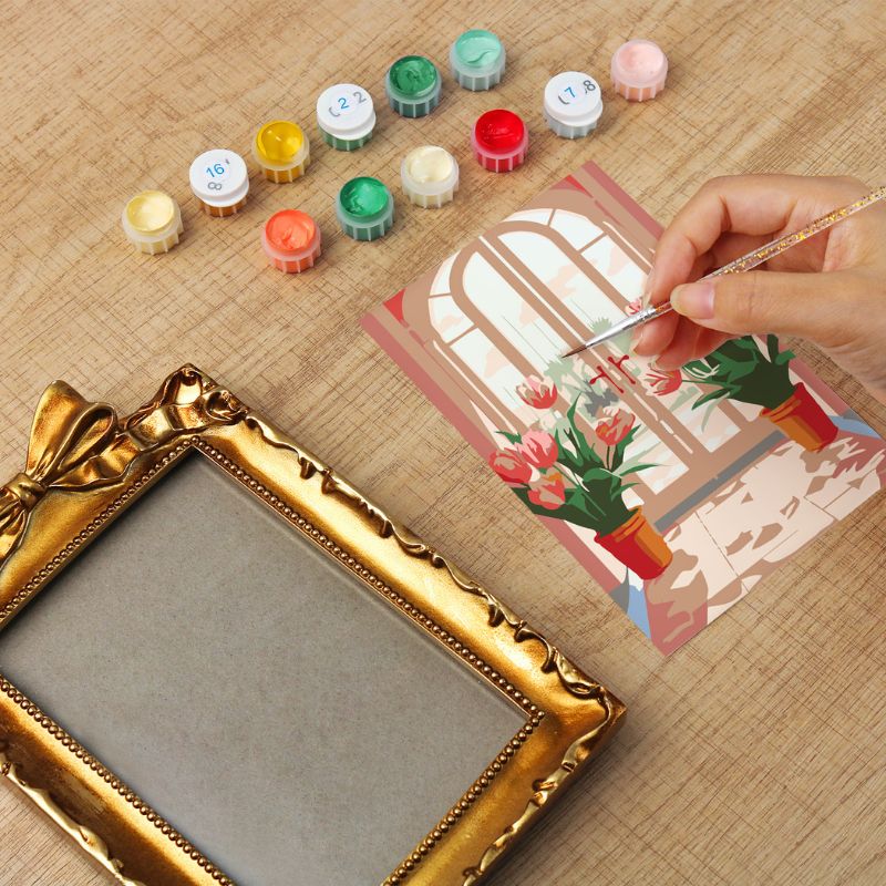 Sunlit Tulip Window Mini Framed Paint by Numbers