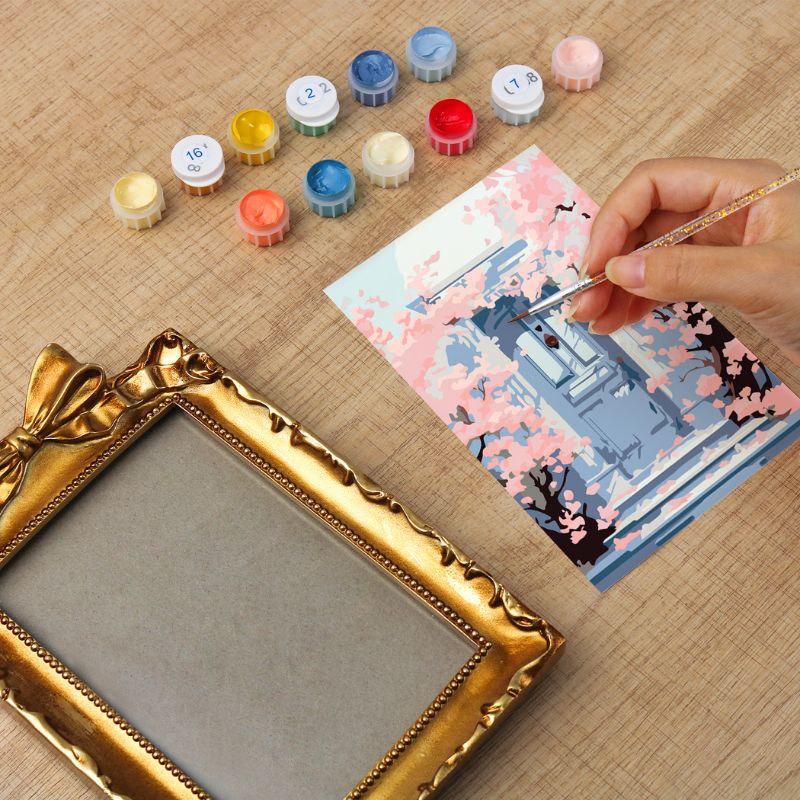 Cherry Blossom Doorway Mini Framed Paint by Numbers