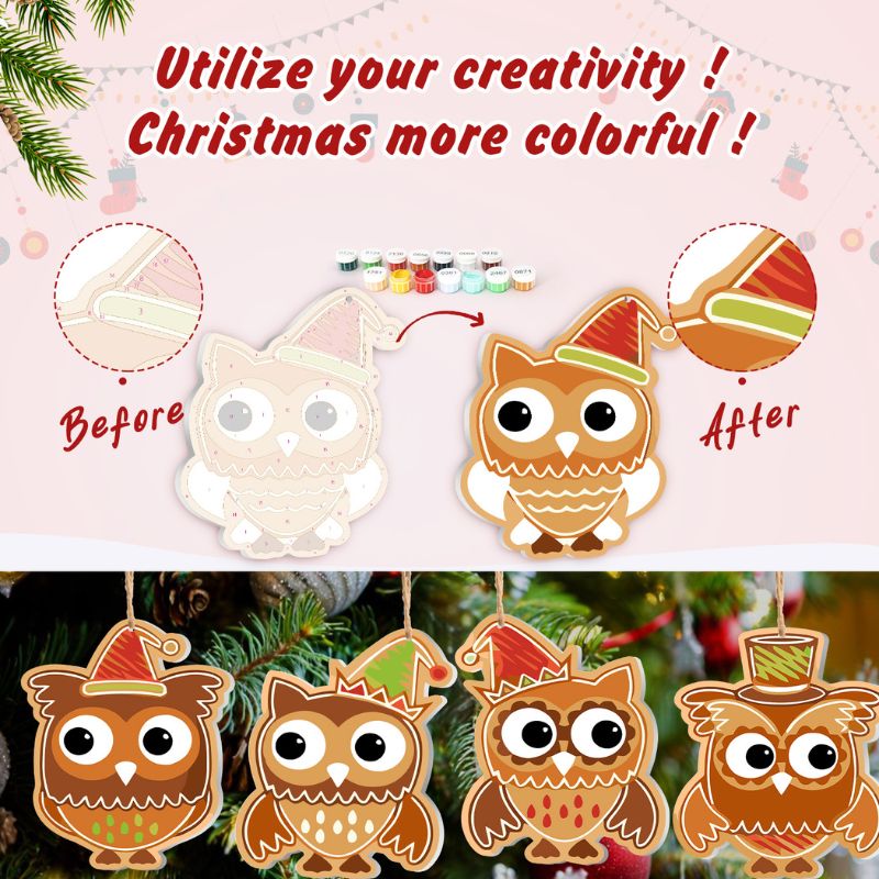 Christmas Owl Friends Ornaments Paint by Numbers