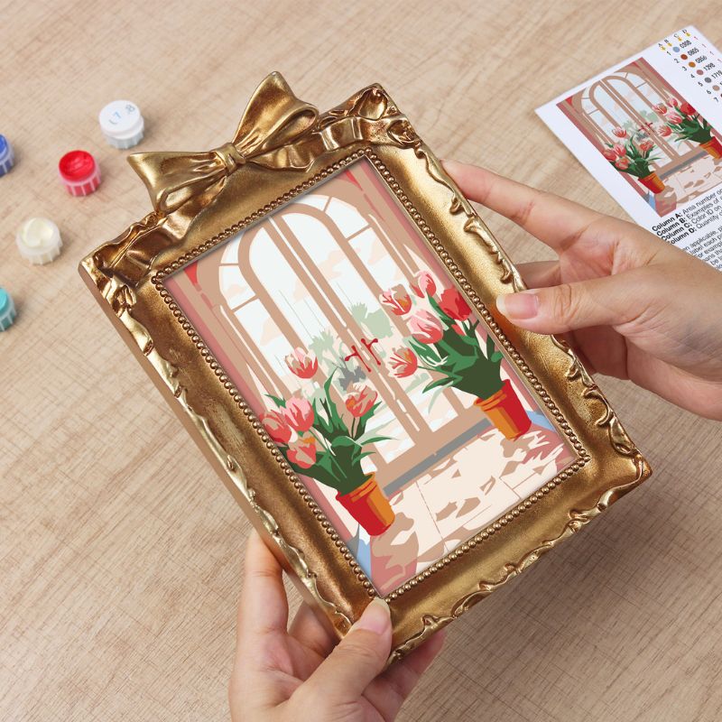 Sunlit Tulip Window Mini Framed Paint by Numbers