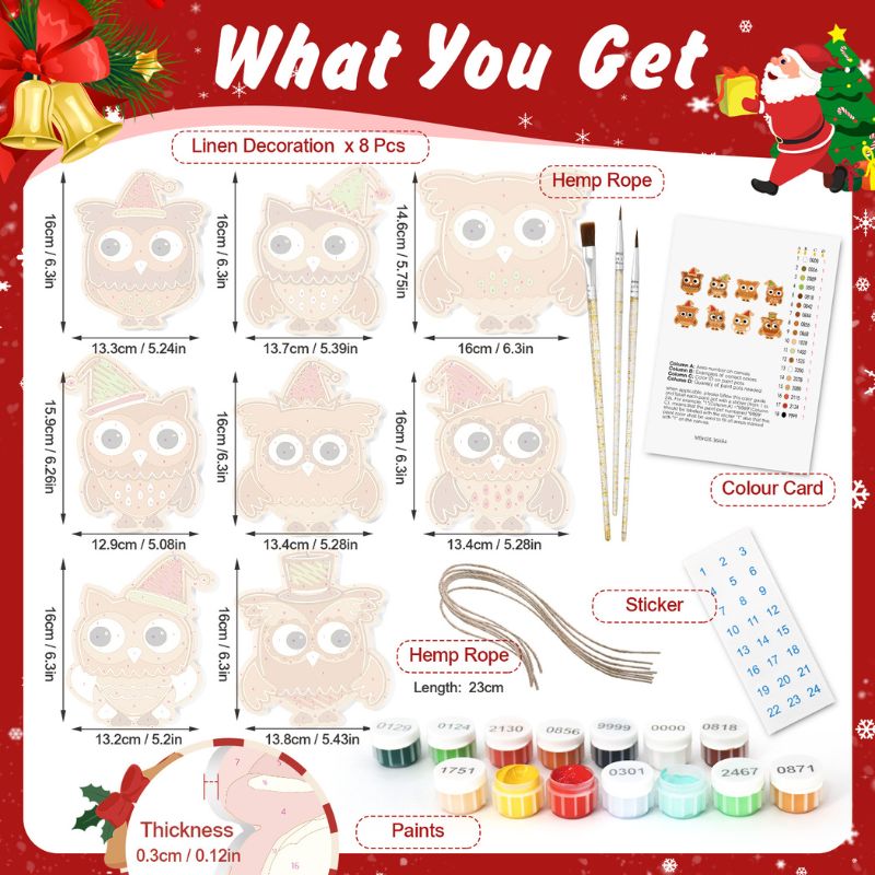 Christmas Owl Friends Ornaments Paint by Numbers