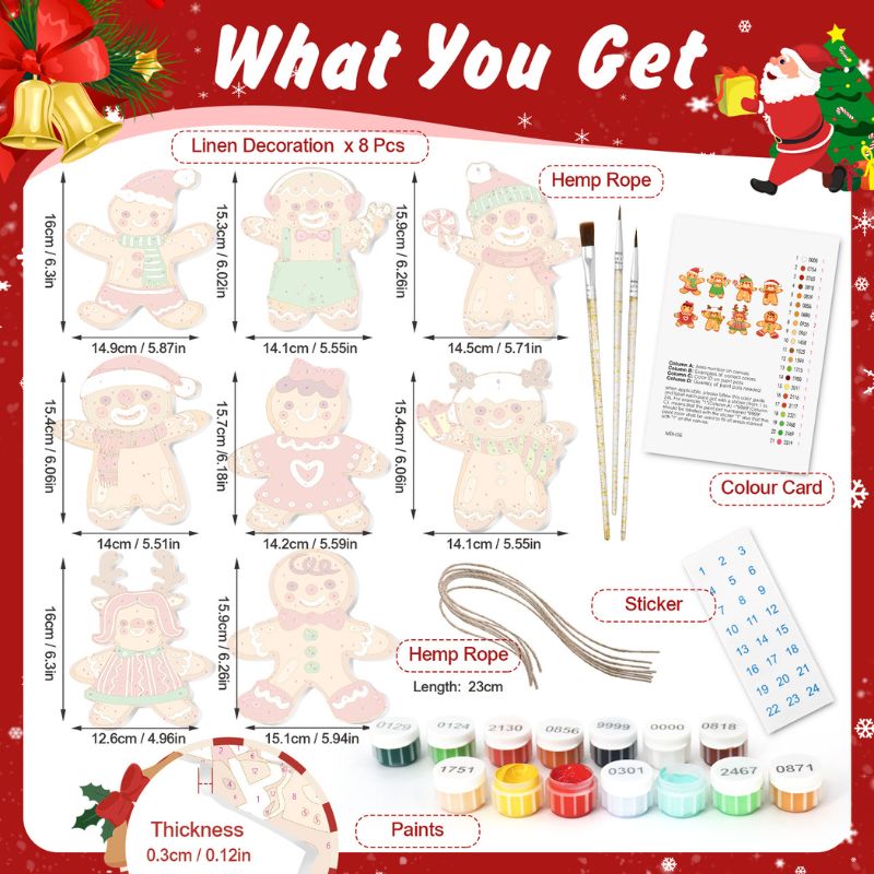 Festive Gingerbread Friends Ornaments Paint by Numbers