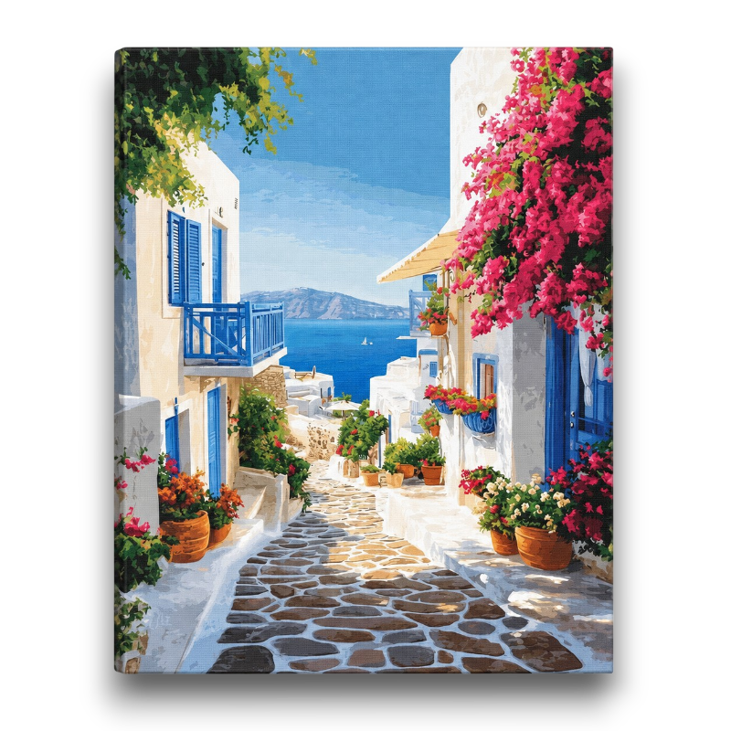 Aegean Sea Village View Paint by Numbers