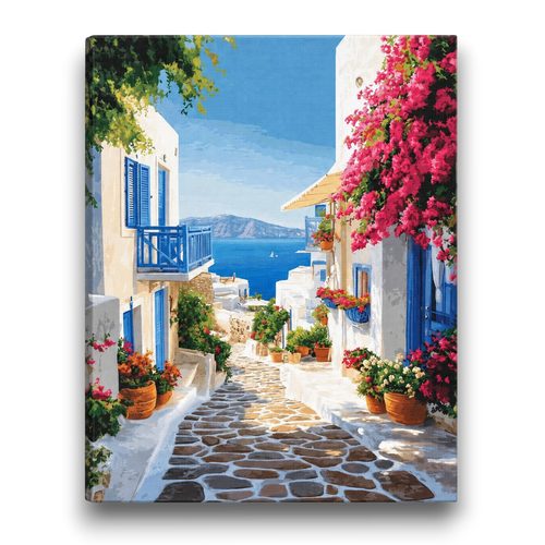 Aegean Sea Village View Paint by Numbers