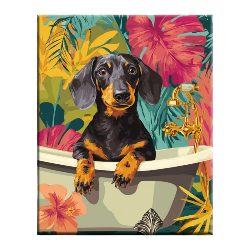 Bath Time Dachshund Paint by Numbers
