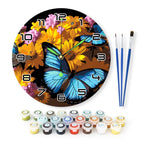 Blue Butterfly Floral Paint by Numbers Clock Kit