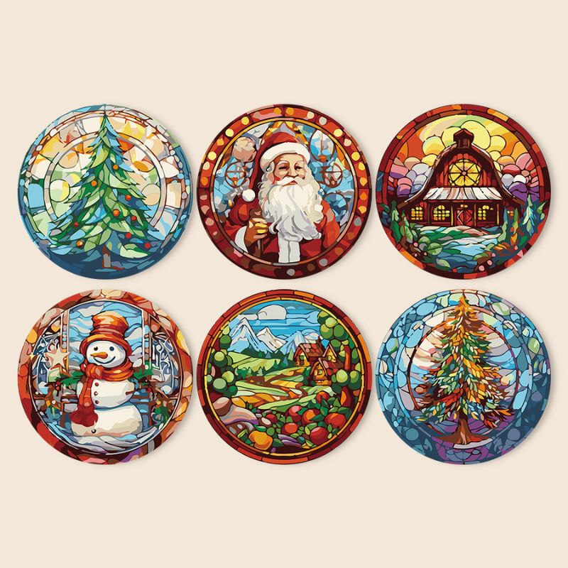 Christmas Stained Glass 6-Pieces Paint by Numbers Placemat