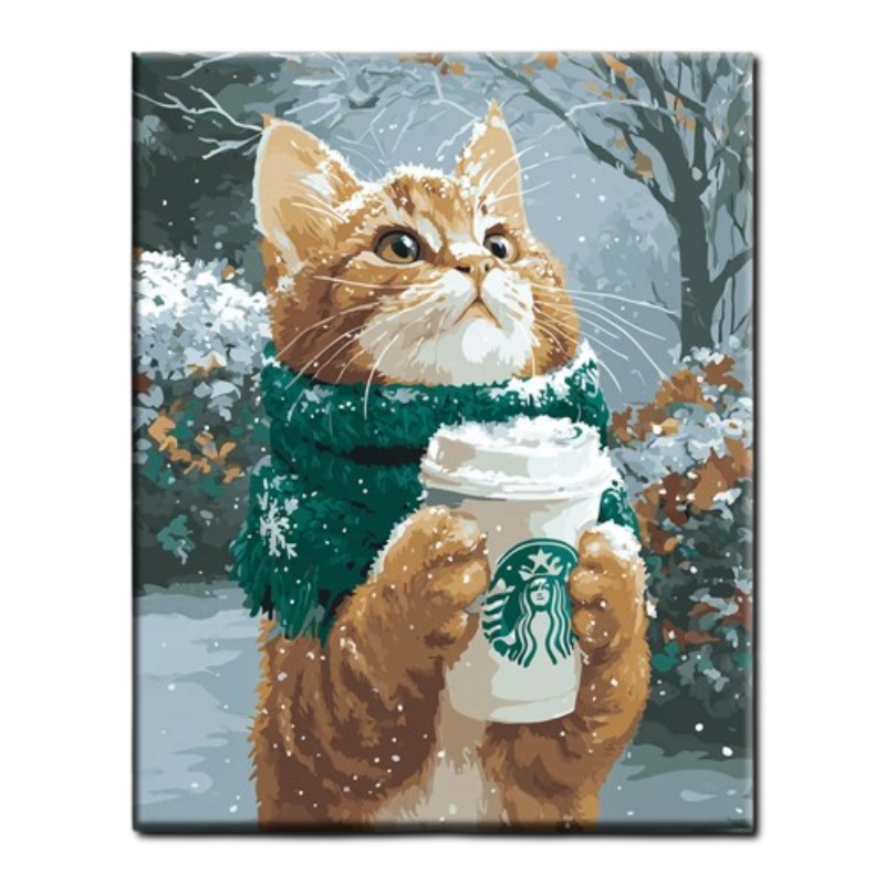 Christmas Coffee Cat Paint by Numbers