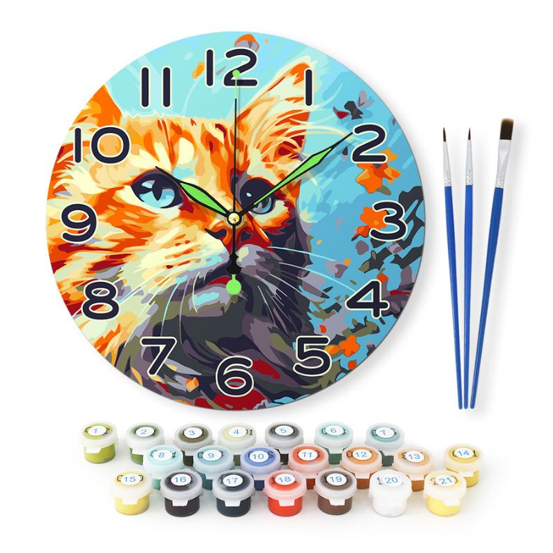 Colorful Cat Portrait Paint by Numbers Clock Kit