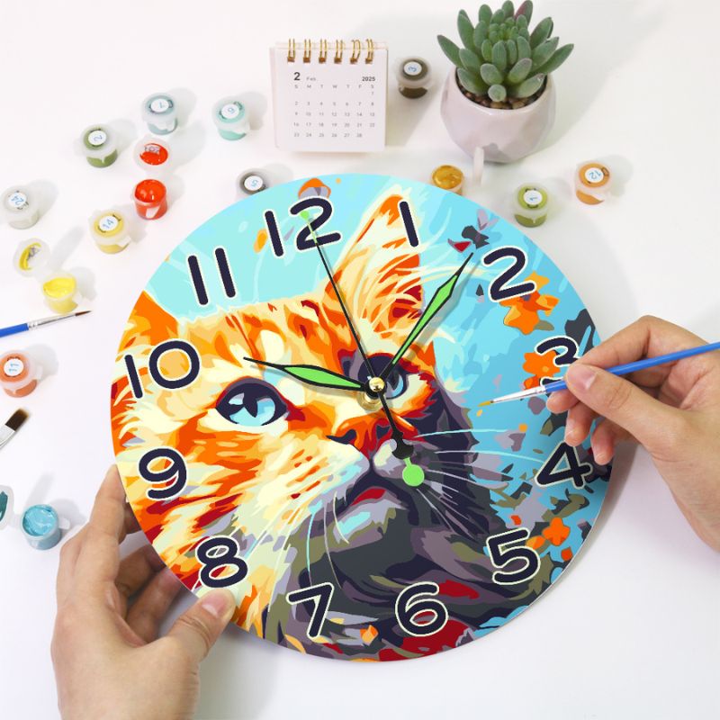 Colorful Cat Portrait Paint by Numbers Clock Kit