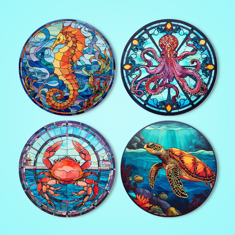 Colorful Marine Life 4-Piece Paint by Numbers Placemat