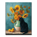 Cozy Black Cat with Sunflowers Paint by Numbers