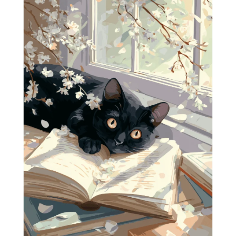 Curious Cat on a Book Paint by Numbers