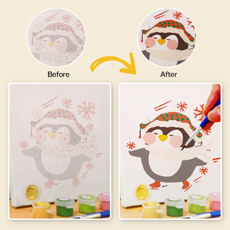 Cute Christmas Penguins Mini Paint by Numbers