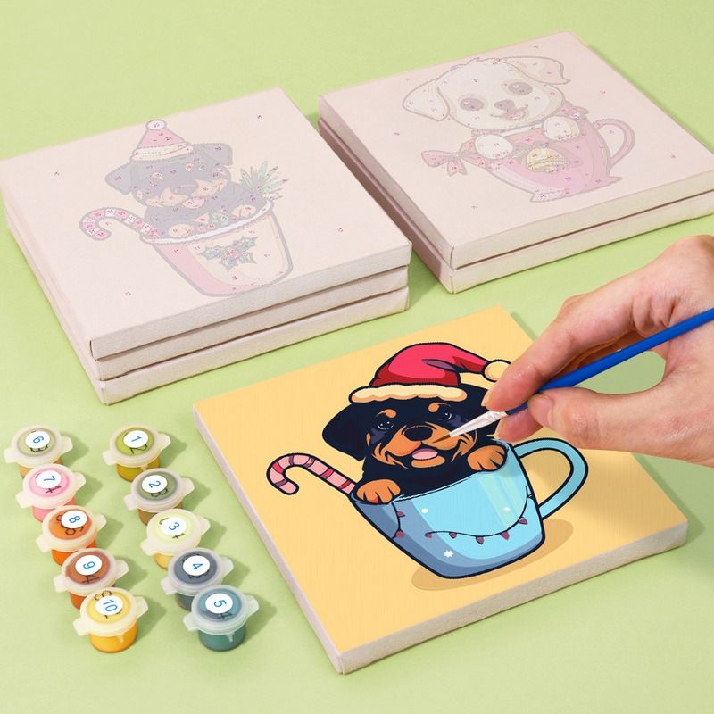 Cute Christmas Puppies Mini Paint by Numbers