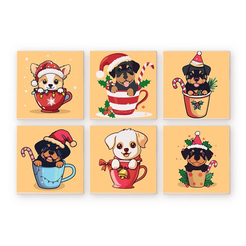 Cute Christmas Puppies Mini Paint by Numbers