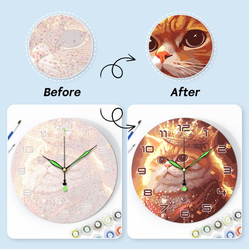 Cute Kitty Paint by Numbers Clock Kit