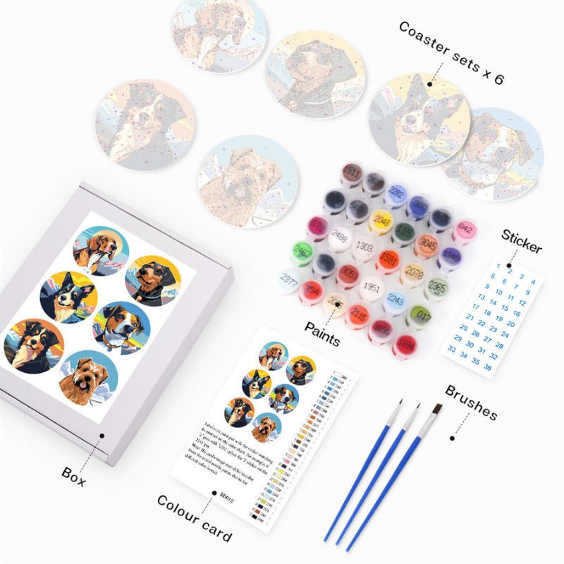 Dog Portrait Paint by Numbers Coasters
