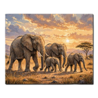 Elephant Family at Sunset Paint by Numbers