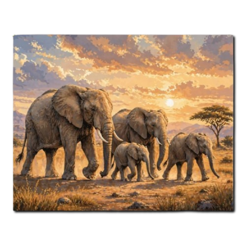 Elephant Family at Sunset Paint by Numbers