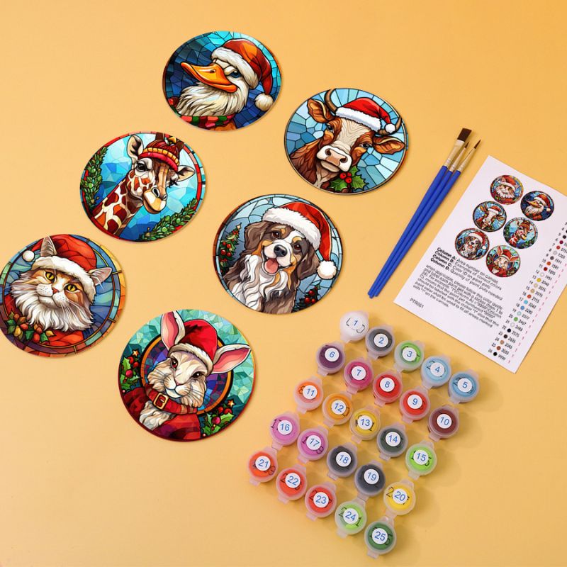 Festive Animals Paint by Numbers Coasters