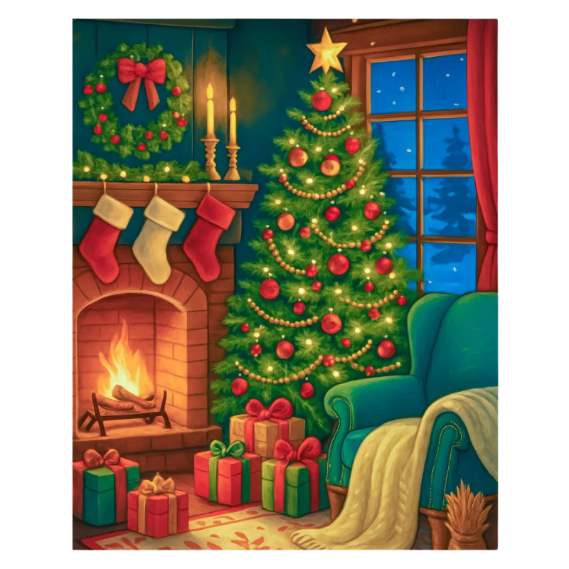 Festive Christmas Fireplace Paint by Numbers