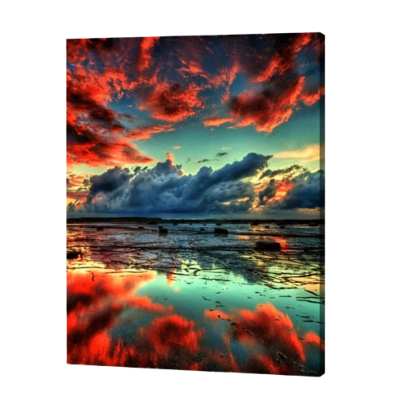 Fiery Sunset Reflections Paint by Numbers