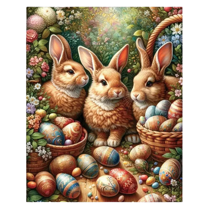 Floral Easter Bunny Trio Paint by Numbers