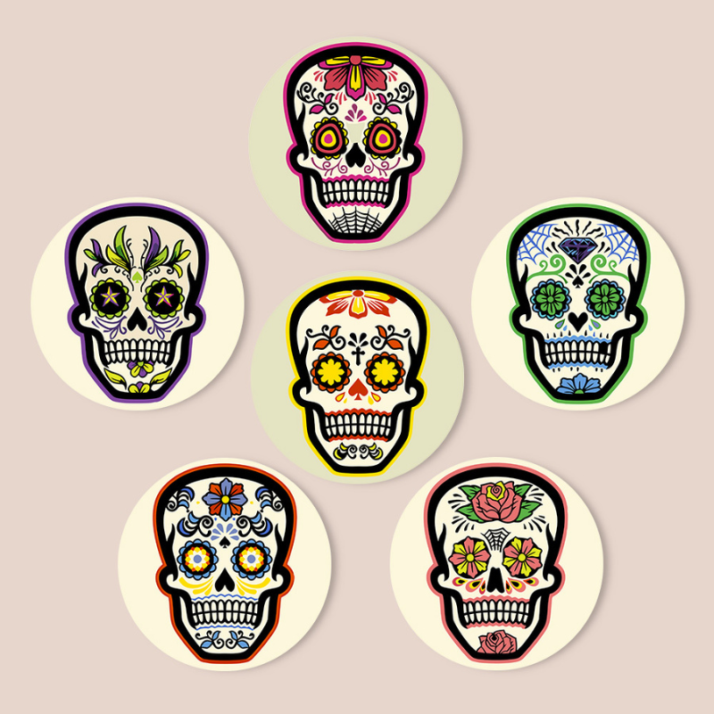 Floral Skull Designs 6-Pieces Paint by Numbers Placemat