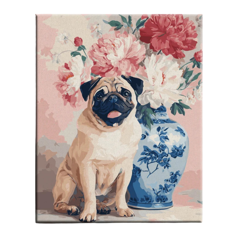 Floral Pug Paint by Numbers