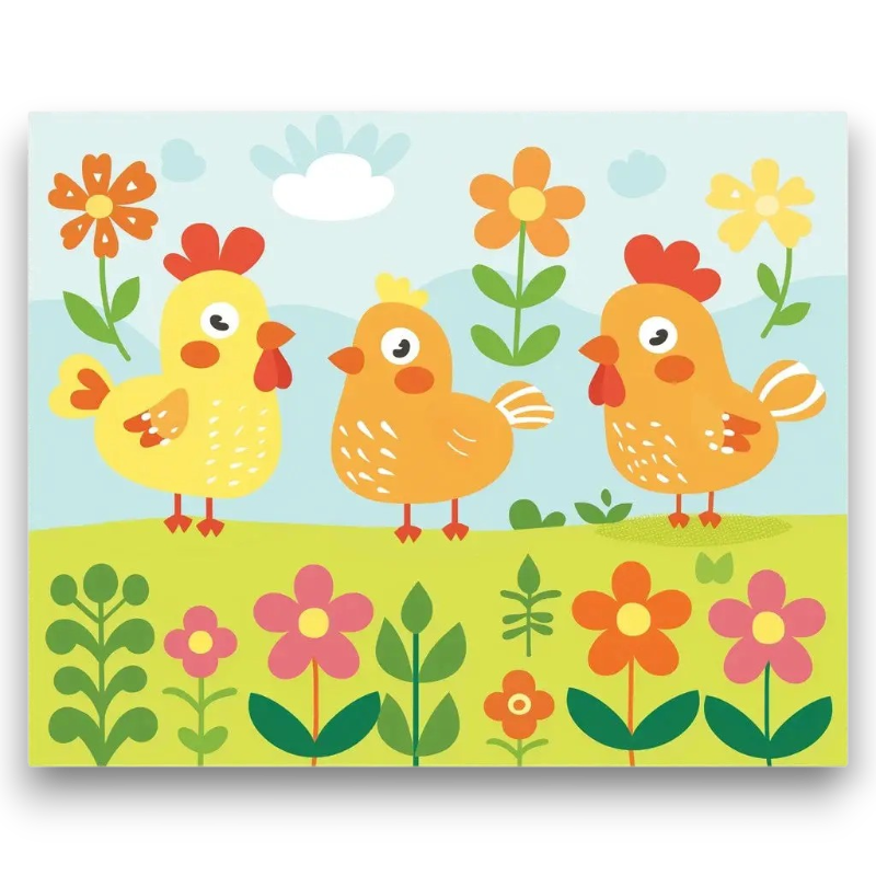 Happy Chicken Family Kids Paint by Numbers