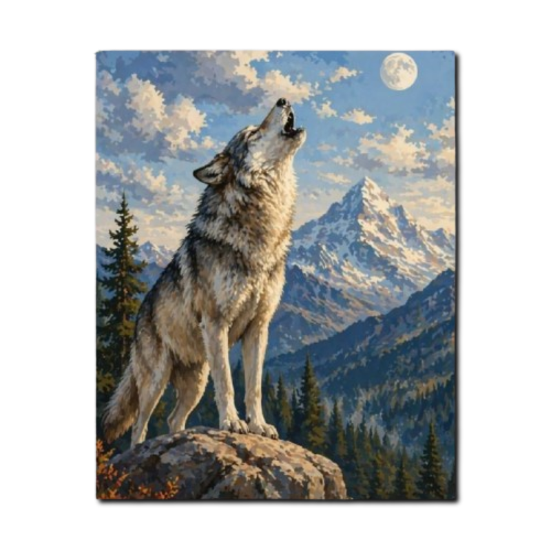 Howling Wolf Under the Moon Paint by Numbers