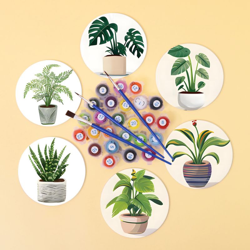Indoor Plants Paint by Numbers Coasters