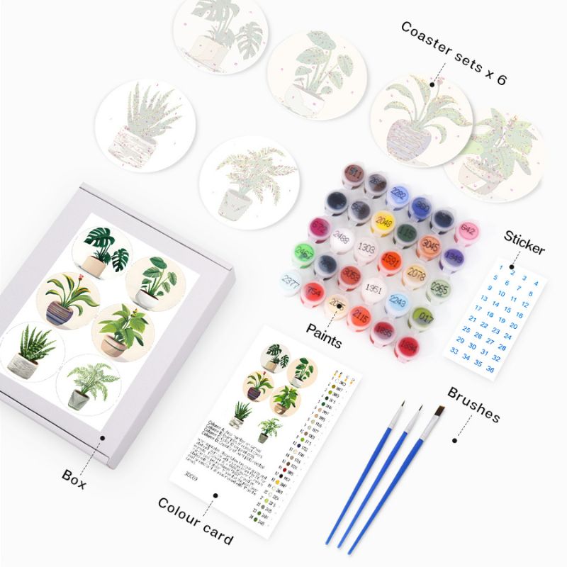 Indoor Plants Paint by Numbers Coasters