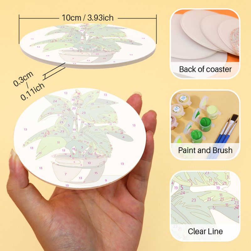 Indoor Plants Paint by Numbers Coasters