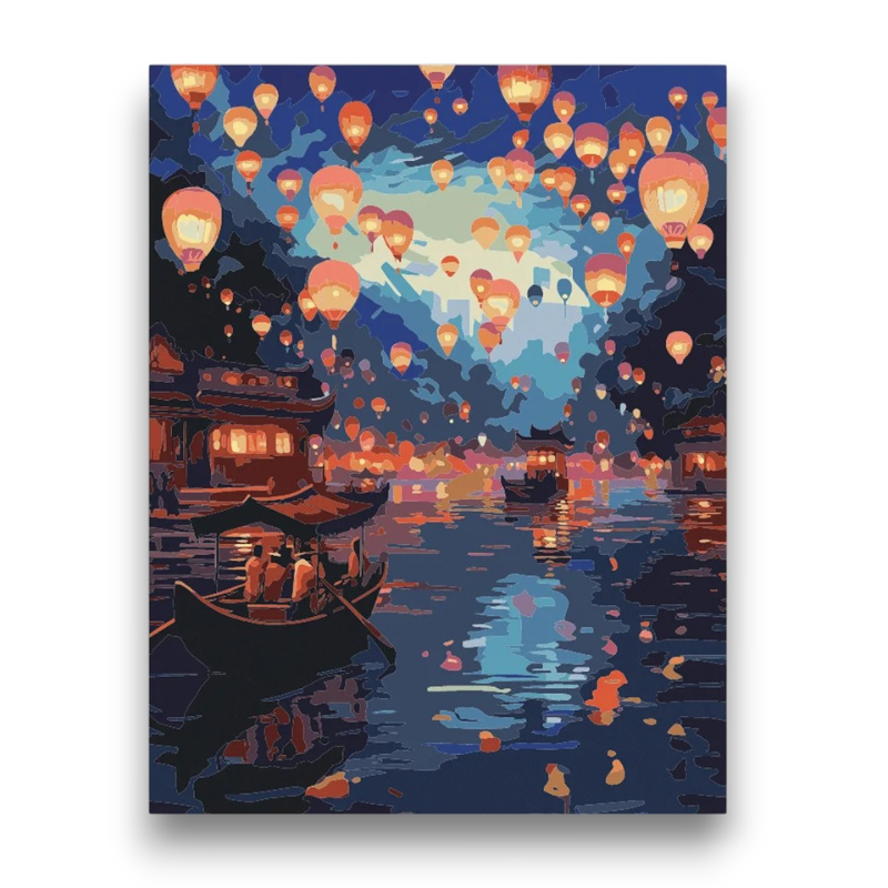 Lantern Festival on the Water Paint by Numbers