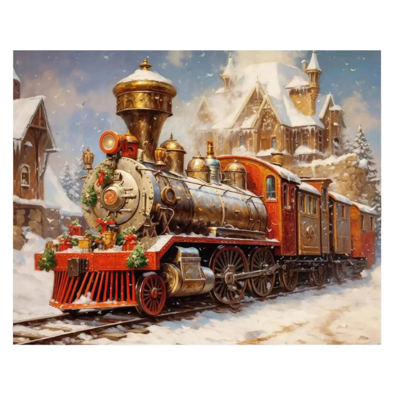 Magical Christmas Steam Train Paint by Numbers