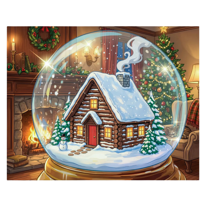 Magical Snow Globe Christmas Cabin Paint by Numbers