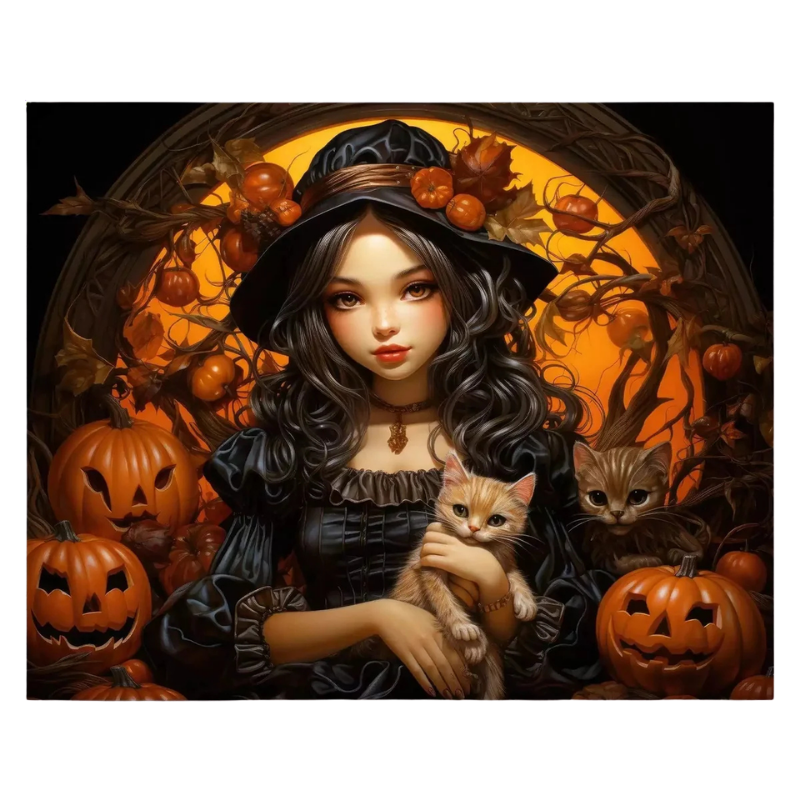 Magical Witch and Kittens Paint by Numbers
