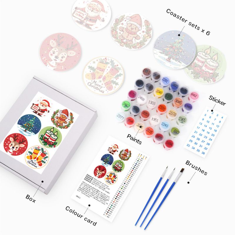 Merry Christmas Paint by Numbers Coasters