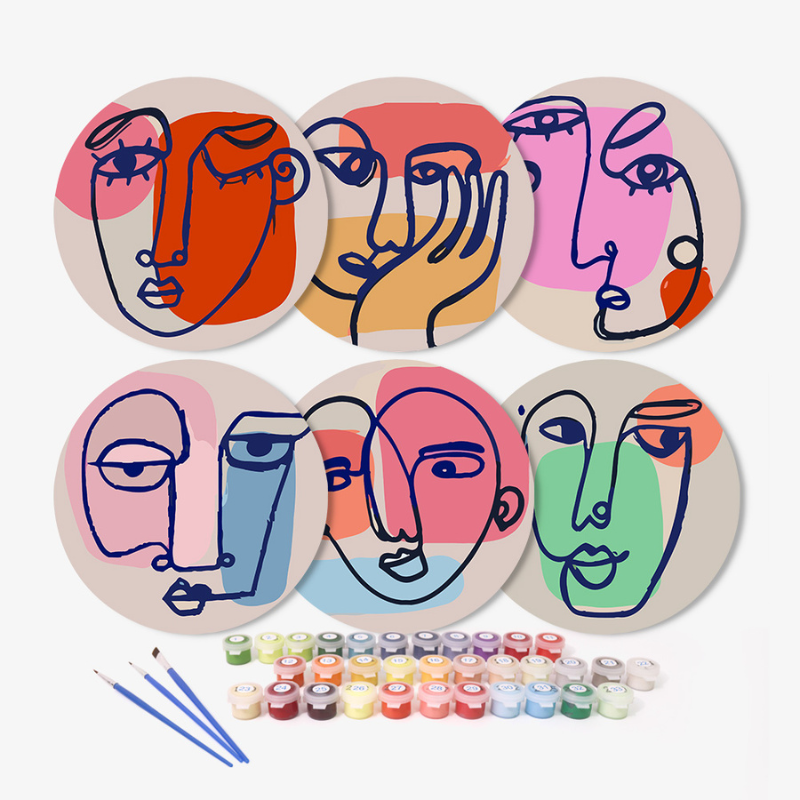 Minimalist Face Designs 6-Pieces Paint by Numbers Placemat