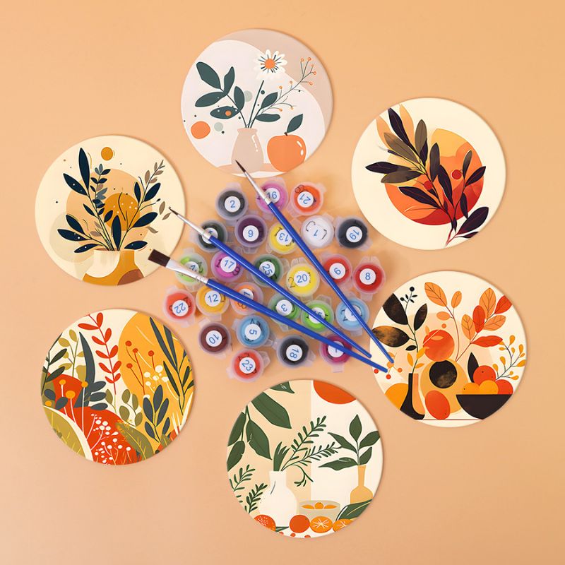 Modern Botanical Paint by Numbers Coasters