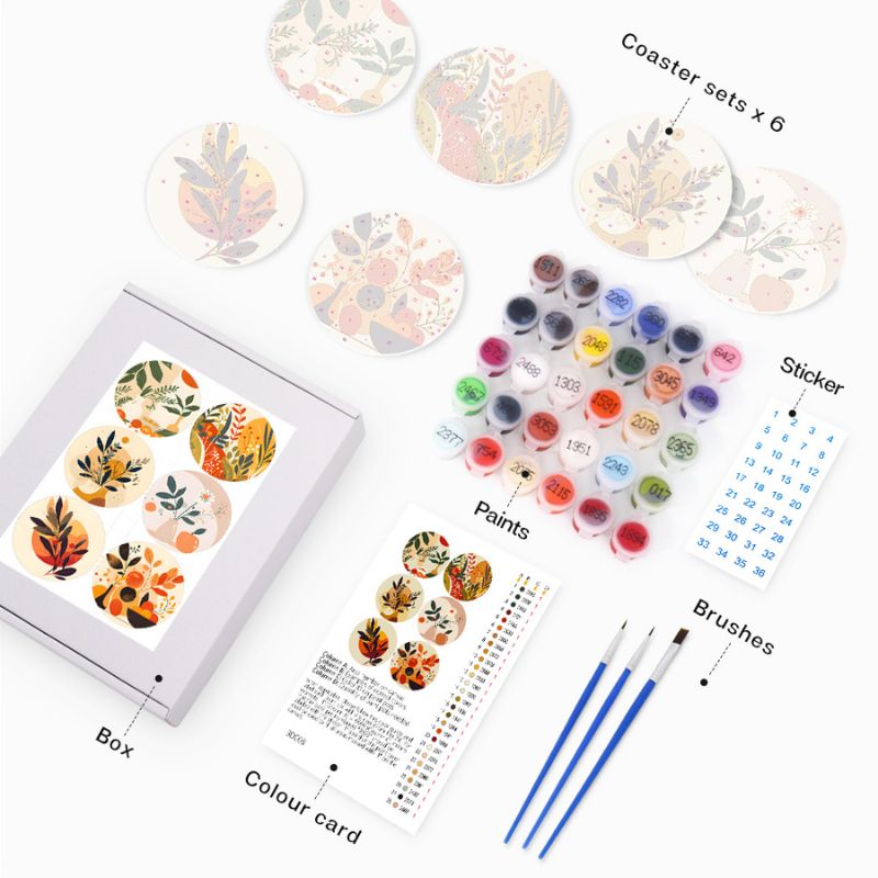 Modern Botanical Paint by Numbers Coasters
