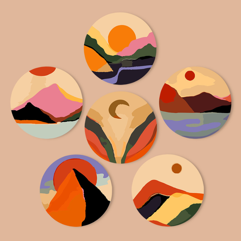 Modern Sunset Landscapes 6-Pieces Paint by Numbers Placemat