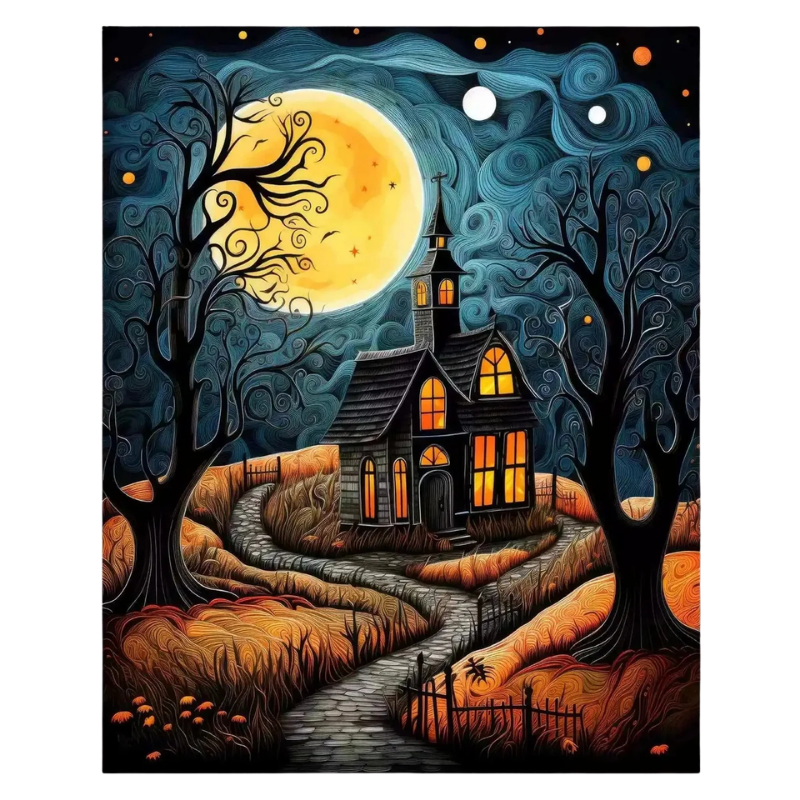 Moonlit Haunted House Paint by Numbers