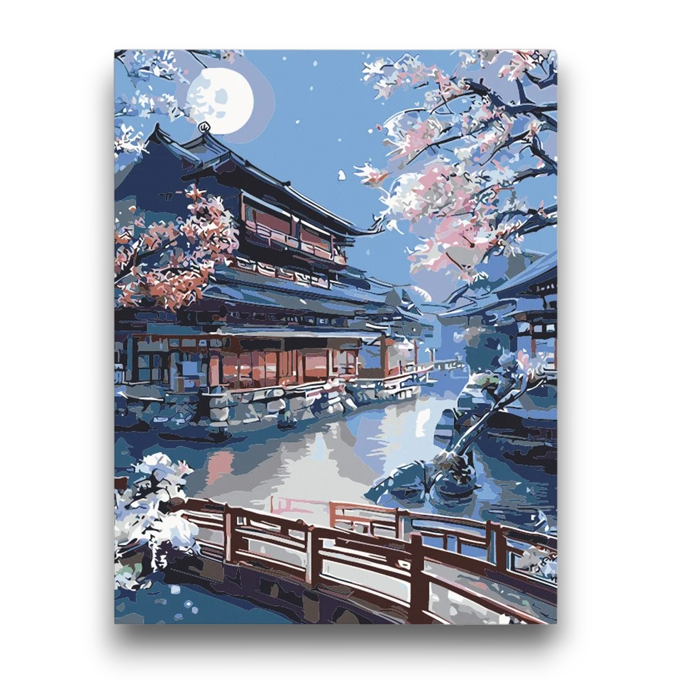 Moonlit Japanese Temple Paint by Numbers
